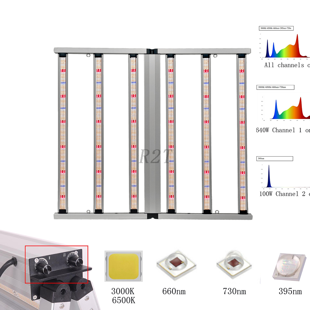 R2TGrow 2023 การควบคุมแสงระดับมืออาชีพ 6Bars Dual Channels LED Grow Light Bars 720Wสำหรับโรงงานทางการแพทย์Grow